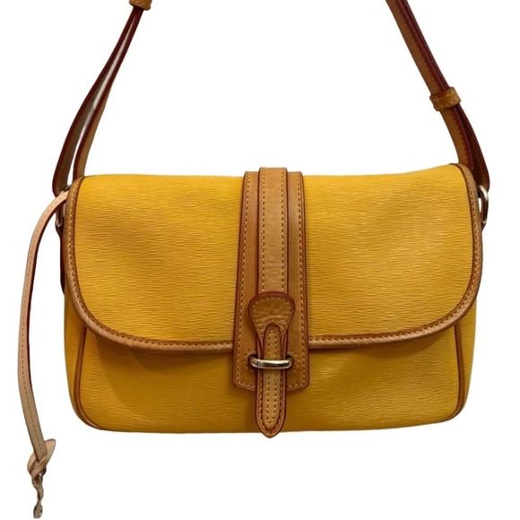 Dooney & Bourke Handbags - Dooney and Bourke Vintage Shoulder Bag Yellow Vernis Leather Red Interior Sweet